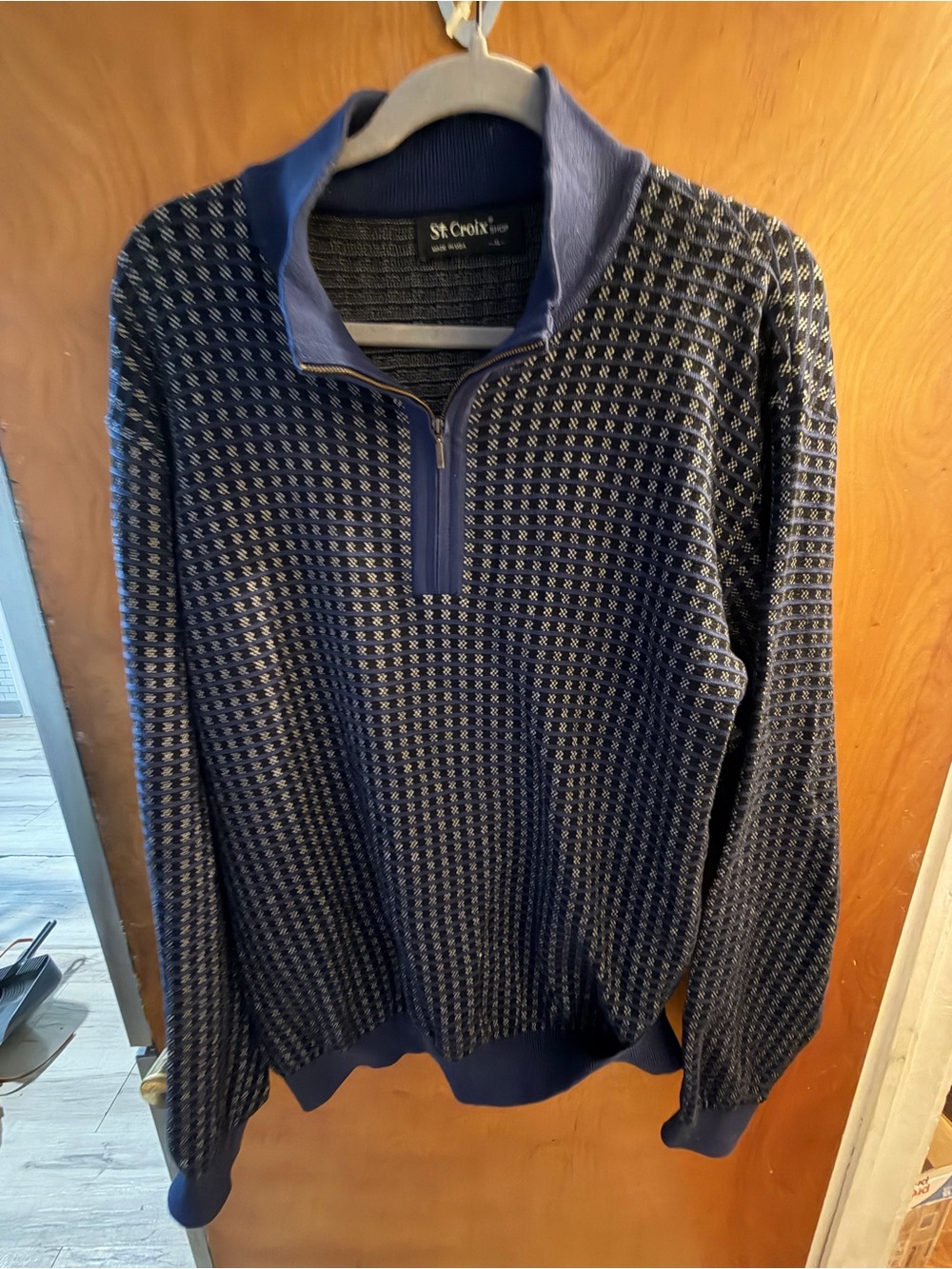 St. Croix Men’s Navy Patterned Quarter-Zip Sweater